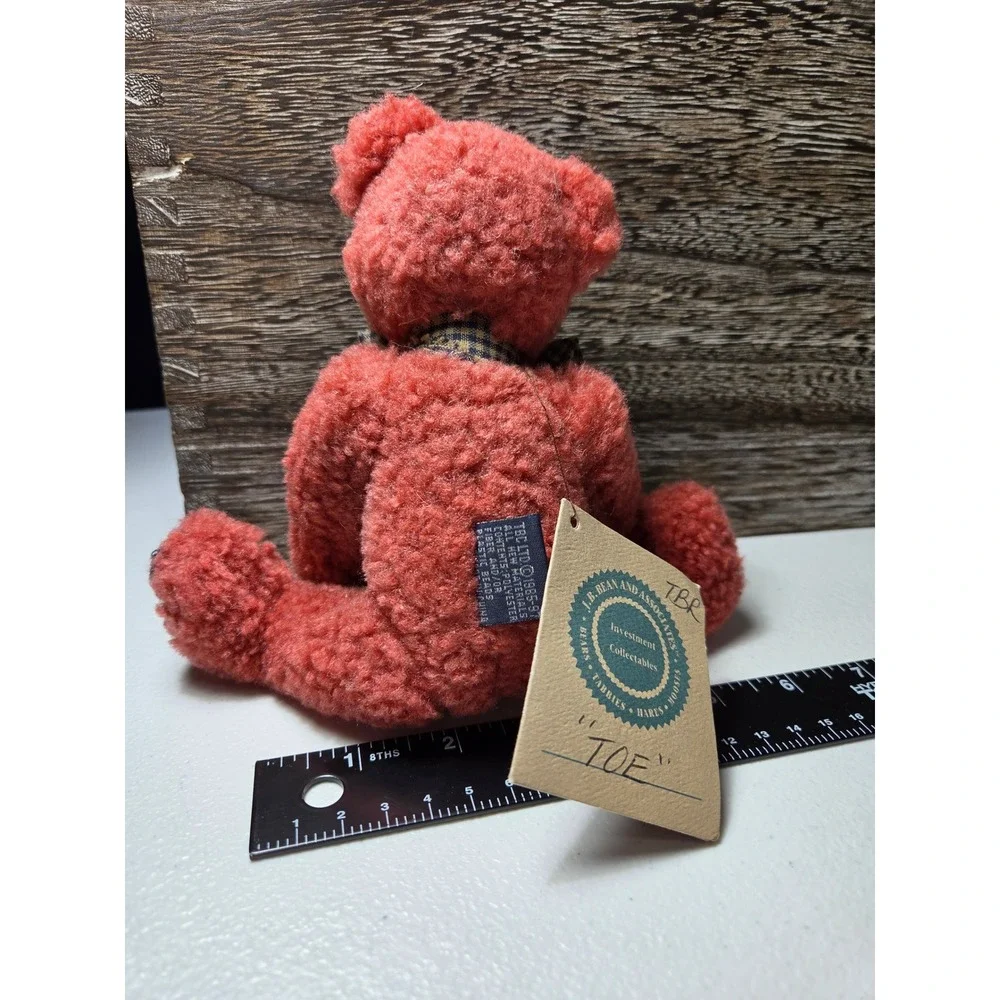 Boyds Bears Joe J.B. Bean Series Rust Red Plush Teddy Bear Checkered Bow 7 Inch